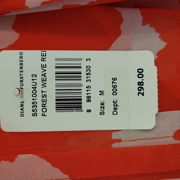 Dian Von Furstenberg Silk Blouse Red & Beige Size M NWT - Picture 4 of 4